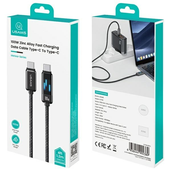 USAMS Kabel USB-C na USB-C 100W 1,2m      Zinc Alloy Fast Charging Data Cable Meteor Series SJ744USB01 (US-SJ744)