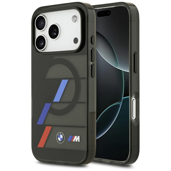 Etui BMW M IML Metal Buttons Tricolor Lines MagSafe do iPhone 17 Pro Max czarny