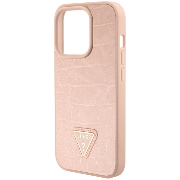 Guess GUHCP15LPCRTHCP iPhone 15 Pro 6.1" różowy/pink hardcase Croco Triangle Metal Logo