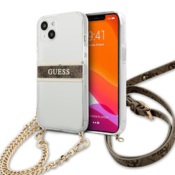 Guess GUHCP13SKC4GBGO iPhone 13 mini5,4" Transparent hardcase 4G Brown Strap Gold Chain