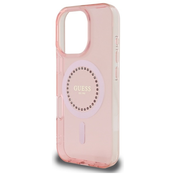 Guess GUHMP16LPFTDTEP iPhone 16 Pro 6.3" różowy/pink hardcase IML Rhinestones MagSafe