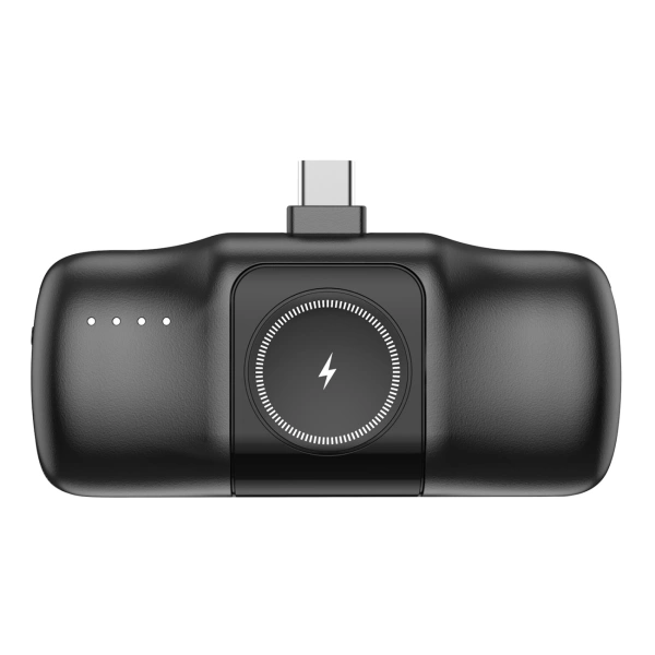 Wozinsky WF16-YCS 5000mAh 15W USB-C Mini Power Bank with Built-in USB-C Cable and Apple Watch Charger - Black