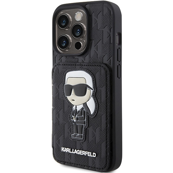 Etui Karl Lagerfeld Saffiano Cardslots and Stand Monogram Ikonik Patch do iPhone 15 Pro - czarne