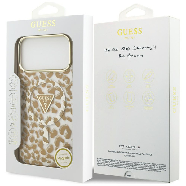 Etui Guess Leopard Glitter MagSafe do iPhone 17 Pro Max brązowy