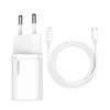 BASEUS SUPER SI 1C FAST WALL CHARGER USB TYPE C 20 W POWER DELIVERY + USB TYPE C - LIGHTNING CABLE 1 M WHITE (TZCCSUP-B02)