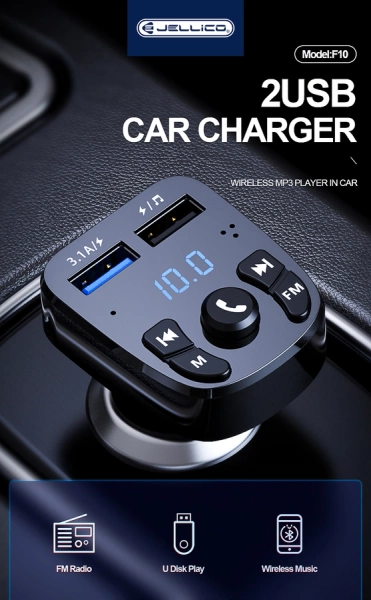 JELLICO transmitter FM F10 2xUSB 3.1A Black