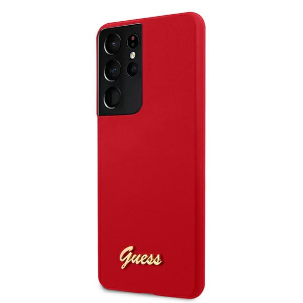 Guess GUHCS21LLSLMGRE S21 Ultra G998czerwony/red hardcase Silicone Script Metal Logo