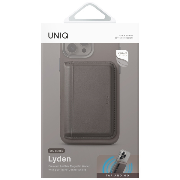 Magnetyczny portfel RFID UNIQ Lyden DS   stojak na telefon szary