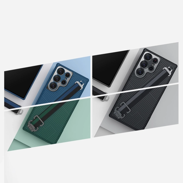 Nillkin Strap Case etui do Samsung Galaxy S23 Ultra pancerny pokrowiec z paskiem na rękę zielone