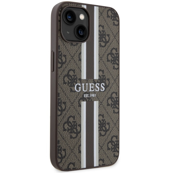 Guess GUHMP14MP4RPSW iPhone 14 Plus / 15 Plus 6.7" brązowy/brown hardcase 4G Printed Stripes MagSafe