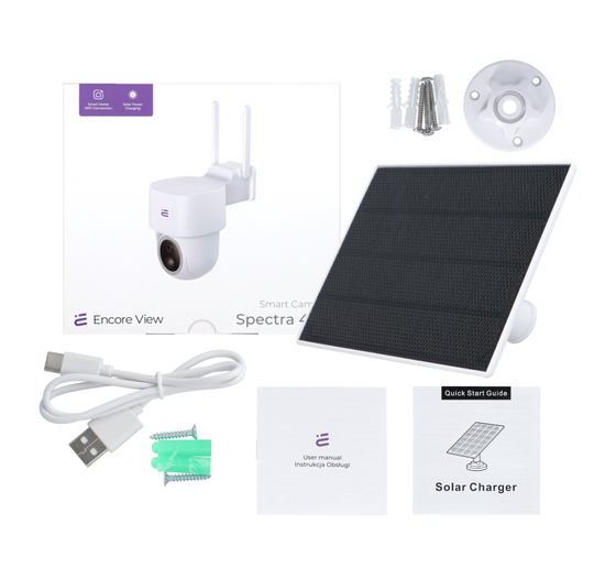 Smart Starlight WiFi + Solar Panel Camera 3W USB-C PTZ 4Mpx FHD IP65 Spectra 400 Encore View