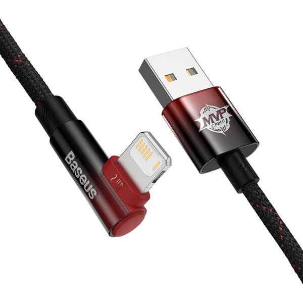 BASEUS MVP 2 ELBOW-SHAPED FAST CHARGING DATA CABLE USB TO IP 2.4A 1M BLACK+RED