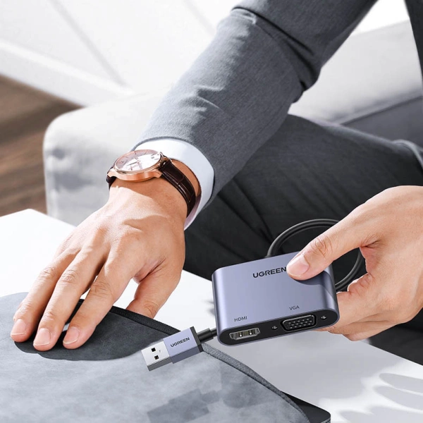 Ugreen CM449 USB - HDMI 1.3 (1920x1080 60Hz), VGA 1.2 (1920x1080 60Hz) adapter - gray