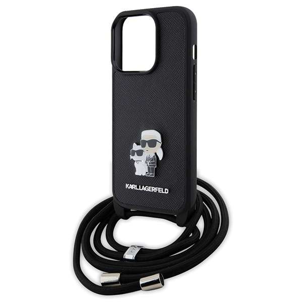 Etui Karl Lagerfeld Crossbody Saffiano Metal Pin Karl&Choupette na iPhone 15 Pro - czarne