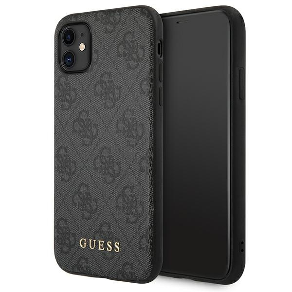 Guess GUHCN61G4GFGR iPhone 11 / Xr 6,1"szary/grey hard case 4G Metal Gold Logo