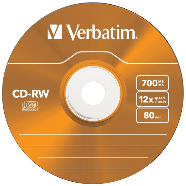 Płyta CD-RW Verbatim COLOUR SL 700MB     8-12X 5szt wielokolorowy 43167