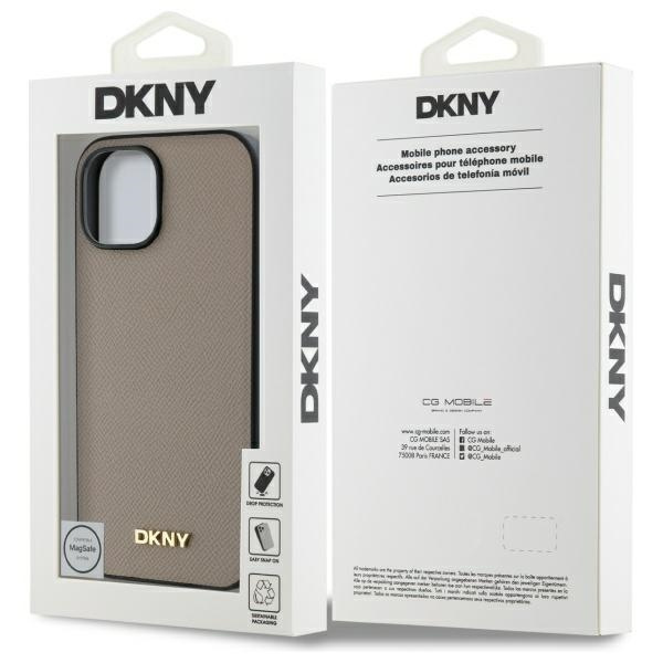 DKNY DKHMP15SPGHLME iPhone 15 6.1"       beżowy/beige hardcase Grained Metal Logo MagSafe