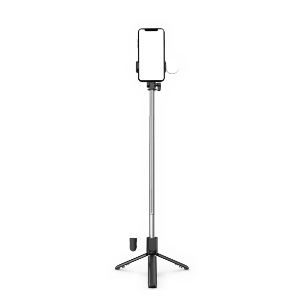 Selfie stick WR1YXS telescopic tripod 0.71m with round lamp - black