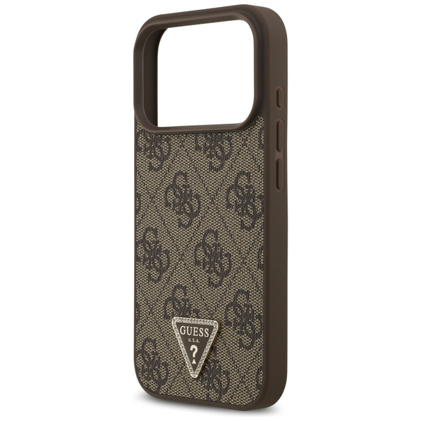 Etui Guess Leather 4G Triangle Strass    MagSafe do iPhone 17 Pro brązowy