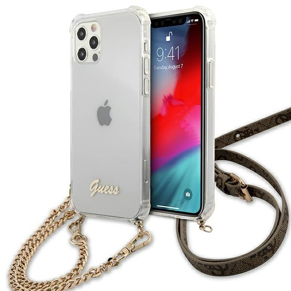 Guess GUHCP12MKC4GSGO iPhone 12/12 Pro6,1" Transparent hardcase 4G Gold Chain