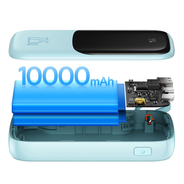 Baseus Qpow power bank 10000mAh wbudowany kabel USB Typu C 22.5W Quick Charge SCP AFC FCP niebieski (PPQD020103)
