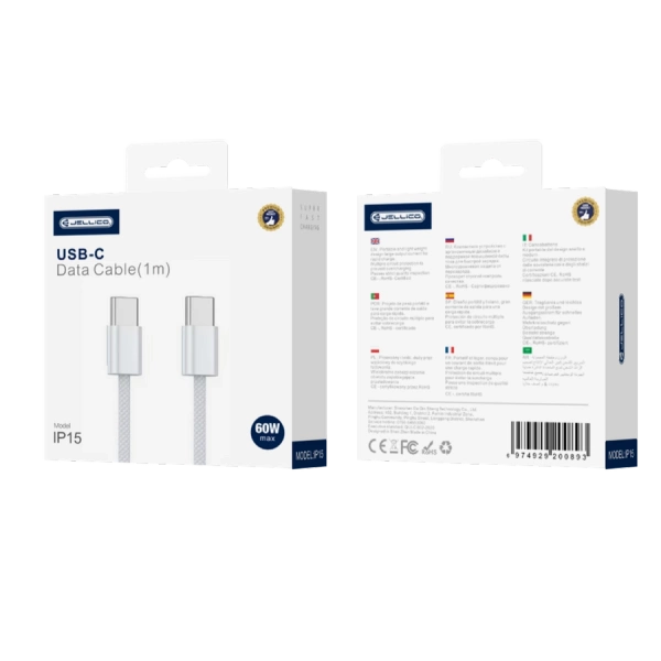 JELLICO kabel IP15 USB-C - USB-C PD 60W 1M Biały