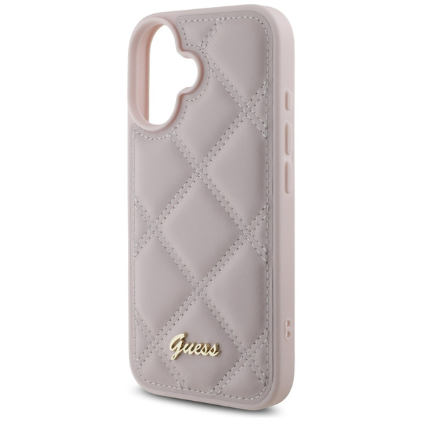 Guess GUHCP16SPSQSQSP iPhone 16 6.1" różówy/pink hardcase Quiled Metal Logo
