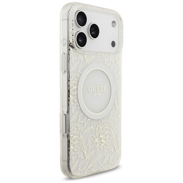 Etui Guess IML Flowers Electro Pearl     Strap MagSafe do iPhone 17 Pro Max biały