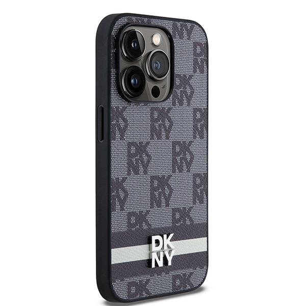 DKNY DKHCP14LPCPTSSK iPhone 14 Pro6.1" czarny/black hardcase Leather Checkered Mono Pattern & Printed Stripes
