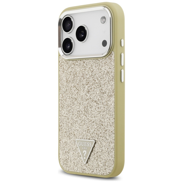 Etui Guess Glitter Triangle Logo MagSafe do iPhone 17 Pro złoty