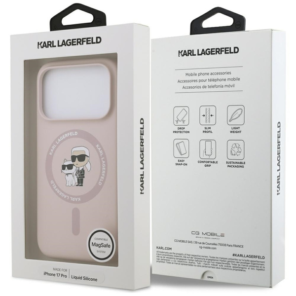 Etui Karl Lagerfeld Silicone             Karl&Choupette Ring MagSafe do iPhone 17 Pro różowy