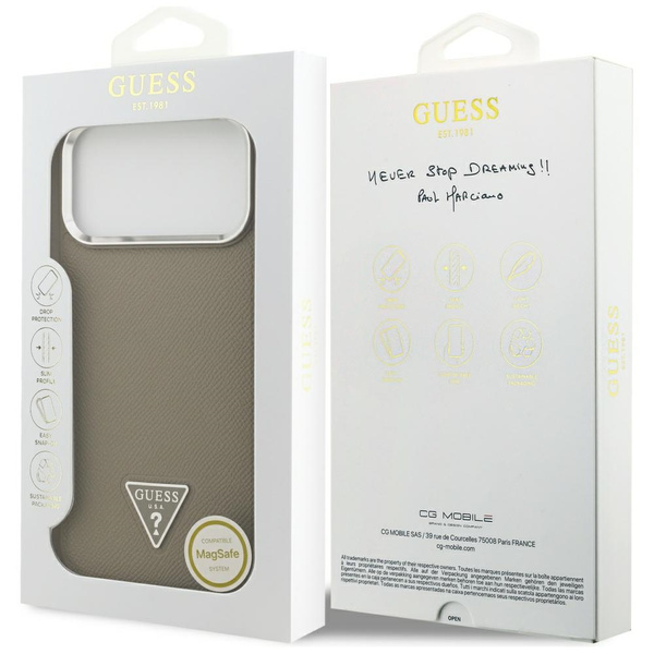 Etui Guess Grained Triangle Logo MagSafe do iPhone 17 Pro Max brązowy