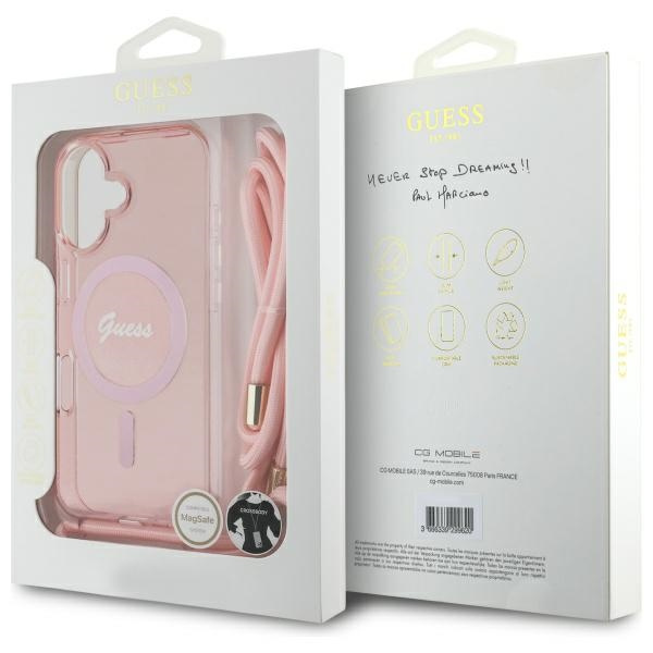 Guess GUHMP16SHCTSGNSP iPhone 16 6.1"    różowy/pink hardcase Crossbody Cord Script MagSafe
