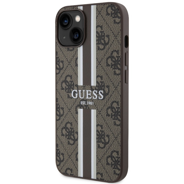 Guess GUHMP14MP4RPSW iPhone 14 Plus / 15 Plus 6.7" brązowy/brown hardcase 4G Printed Stripes MagSafe