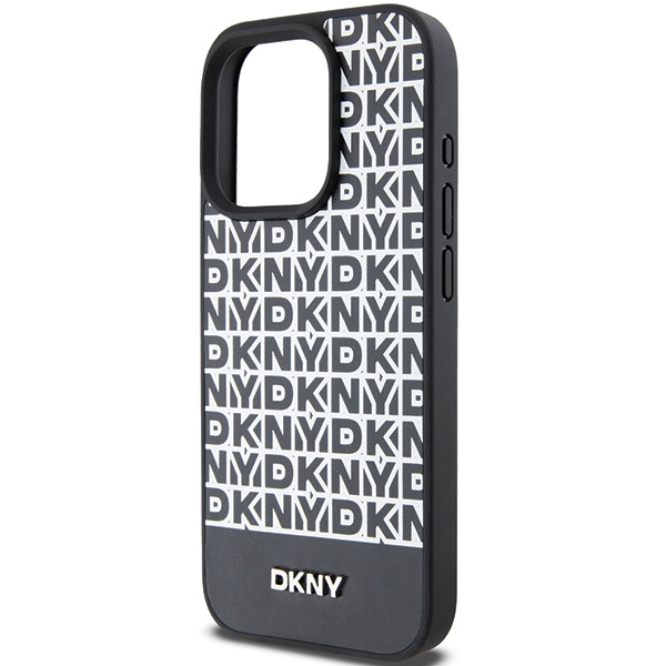 DKNY DKHMP15LPSOSPK iPhone 15 Pro6.1" czarny/black hardcase Leather Printed Pattern Metal Logo MagSafe