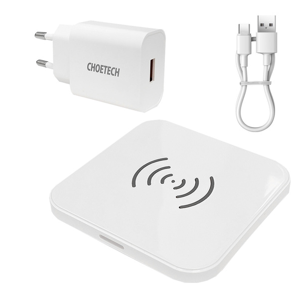 CHOETECH WIRELESS CHARGER KIT QI 10W FOR PHONE EARPHONE BLACK (T511-S) + Q5003 WALL CHARGER EUROPEAN STANDARD WHITE + AB CABLE 1.2M WHITE