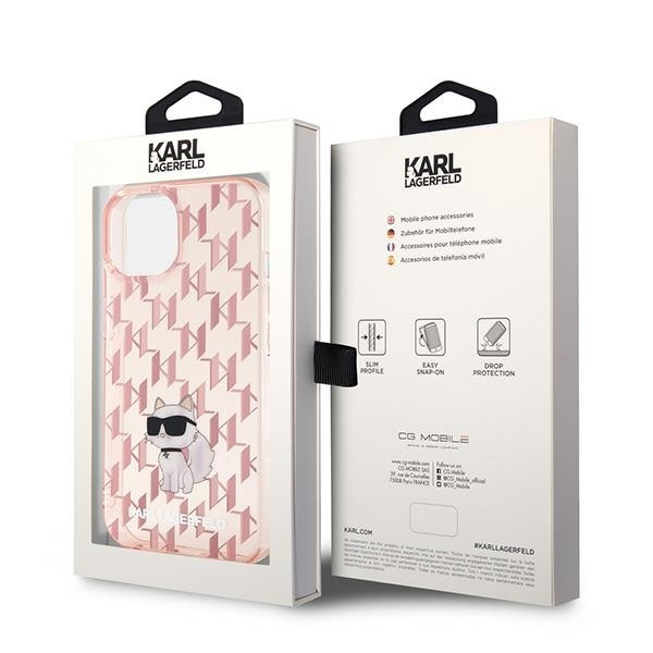 Etui Karl Lagerfeld Monogram Choupette na iPhone 15 - różowe