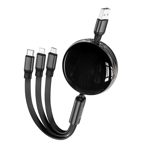 Kabel 3w1 USB A do Lightnig / Micro USB / USB C Hoco 2A 1 m X78 czarny