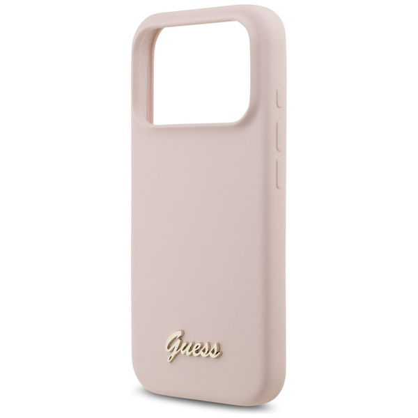 Etui Guess Silicone Script Metal Logo    MagSafe do iPhone 17 Pro różowy