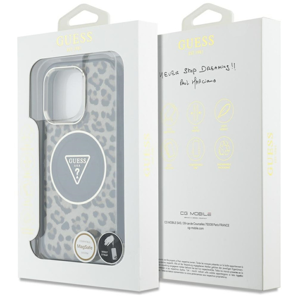 Etui Guess HC IML Leopard Triangle Cord  Strap do iPhone 16 Pro MagSafe brązowy