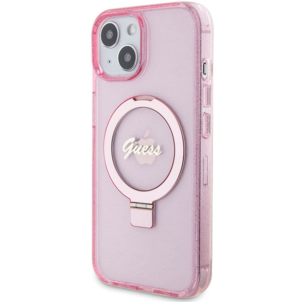 Guess GUHMP15MHRSGSP iPhone 15 Plus / 14 Plus 6.7" różowy/pink hardcase Ring Stand Script Glitter MagSafe