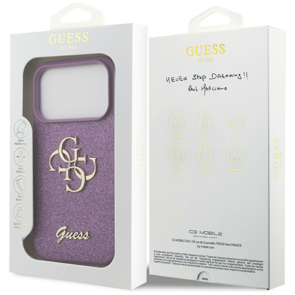 Etui Guess Fixed Glitter Big 4G do       iPhone 17 Pro liliowy