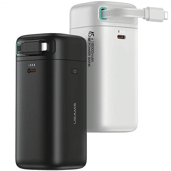 USAMS Powerbank ze zwijanym kablem Retractable Lightning 18000 mAh PD45W Fast Charge XMF Series czarny/black 20KCD21701 (US-CD217)