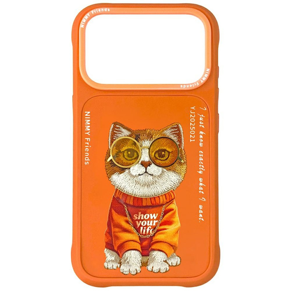 Etui Nimmy Glasses Cool Cat do iPhone 17 Pro Max pomarańczowy