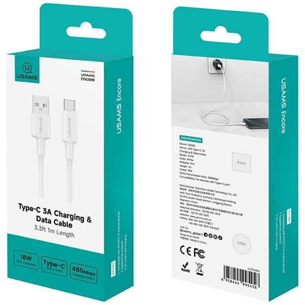 Kabel USAMS U90 3A USB-A do USB-C biały