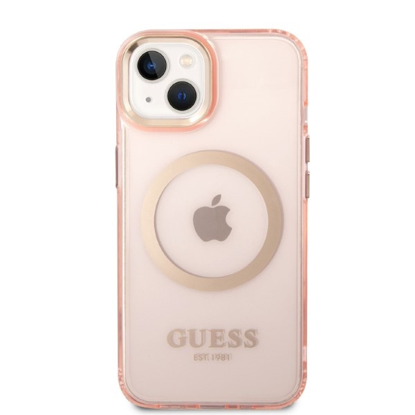 Guess GUHMP14SHTCMP iPhone 14 / 15 / 13 6,1" różowy/pink hard case Gold Outline Translucent MagSafe