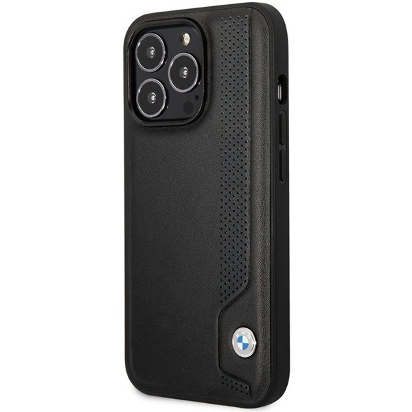 Etui BMW Leather Blue Dots na iPhone 14 Pro - czarne