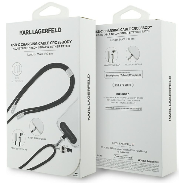 Uniwersalna smycz kabel Karl Lagerfeld   CBDY Ikonik Charm USB-C/USB-C czarny