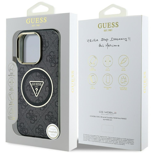 Etui Guess IML Metal Glitter 4G Circle   Triangle MagSafe do iPhone 16 Pro czarny