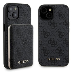 Zestaw Guess GUBPM5P15S4GEMGK iPhone15 6.1" hardcase + Powerbank 5000mAh MagSafe czarny/black 4G Metal Logo